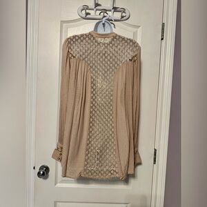 Free People Lace Back Boho Blouse — Beige/Blush — Size Medium
